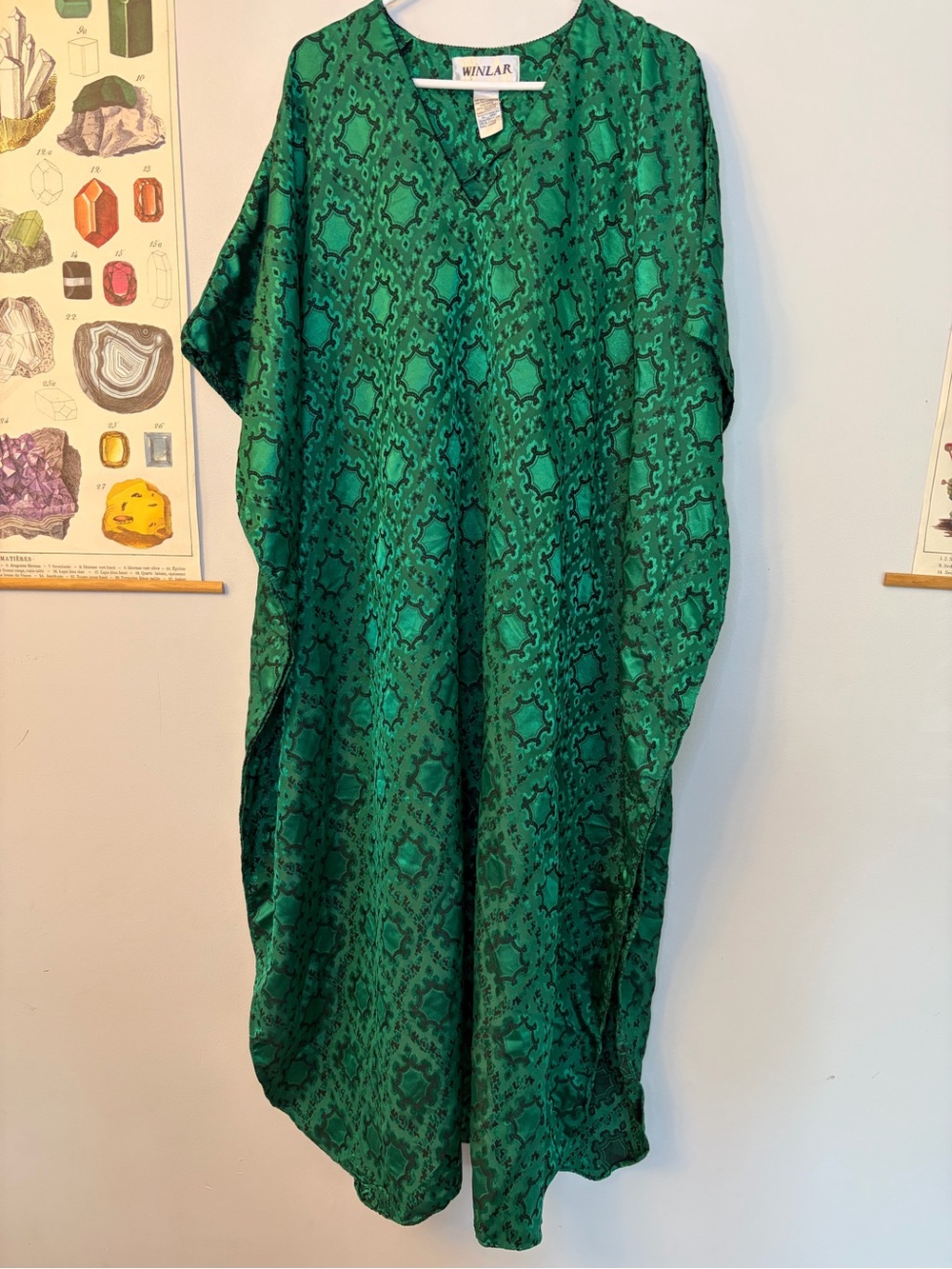 Vintage Winlar Caftan Beautiful Emerald Green Color Silky Muumuu One Size Romper